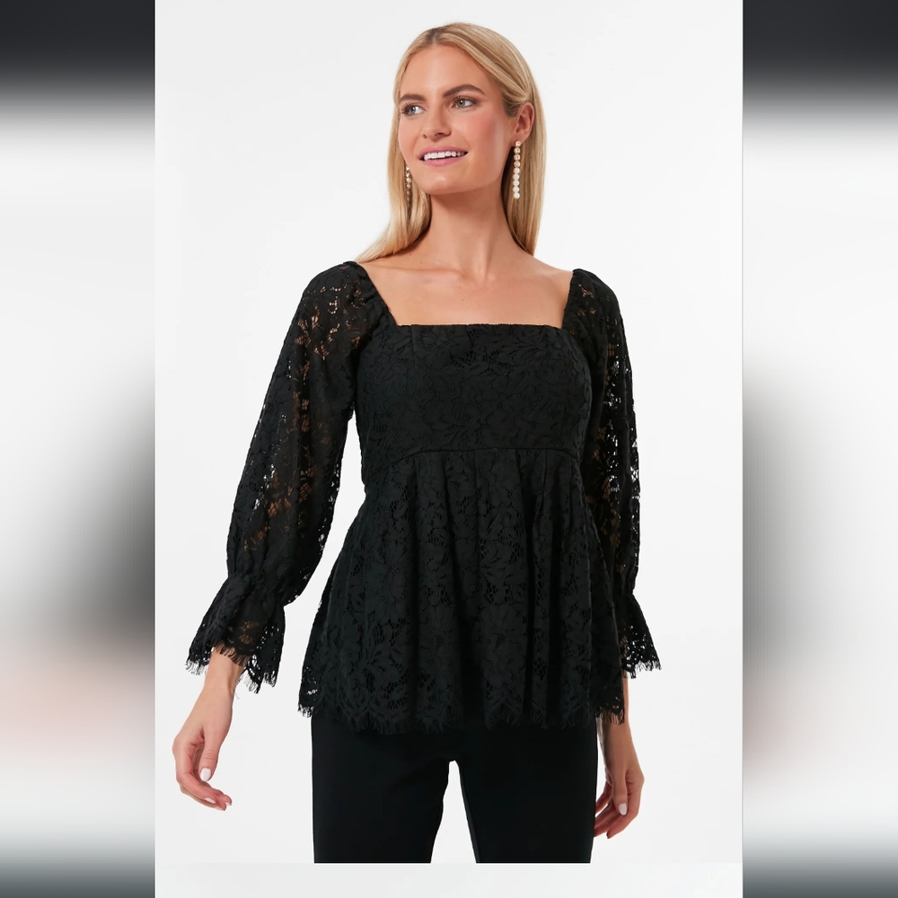 Pomander place Tuckernuck black lace Daniella top blouse NWT size small S